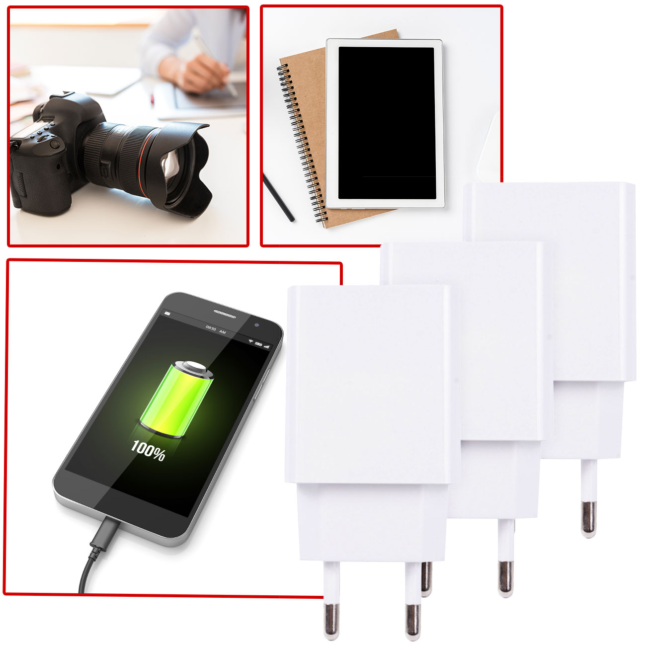 3er-Set USB-A-Ladegerät, 10 W, weiss