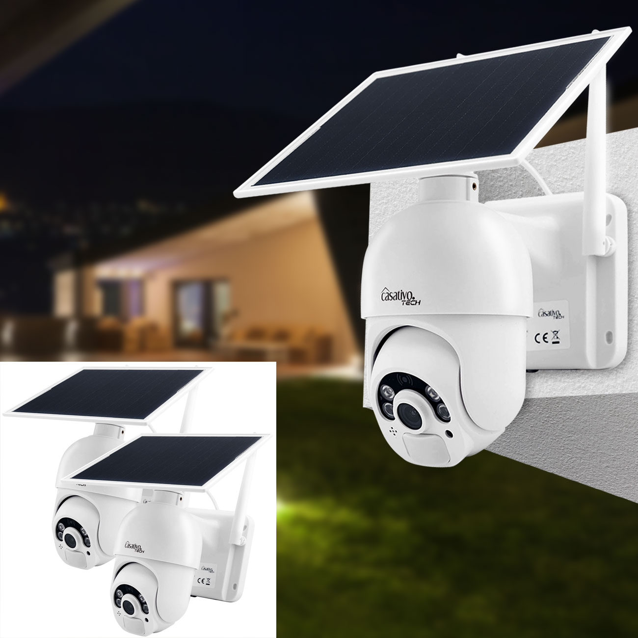 2er-Set Smarte kabellose Pan-Tilt Überwachungskamera mit Full-HD, Akku&Solarpanel, IP66