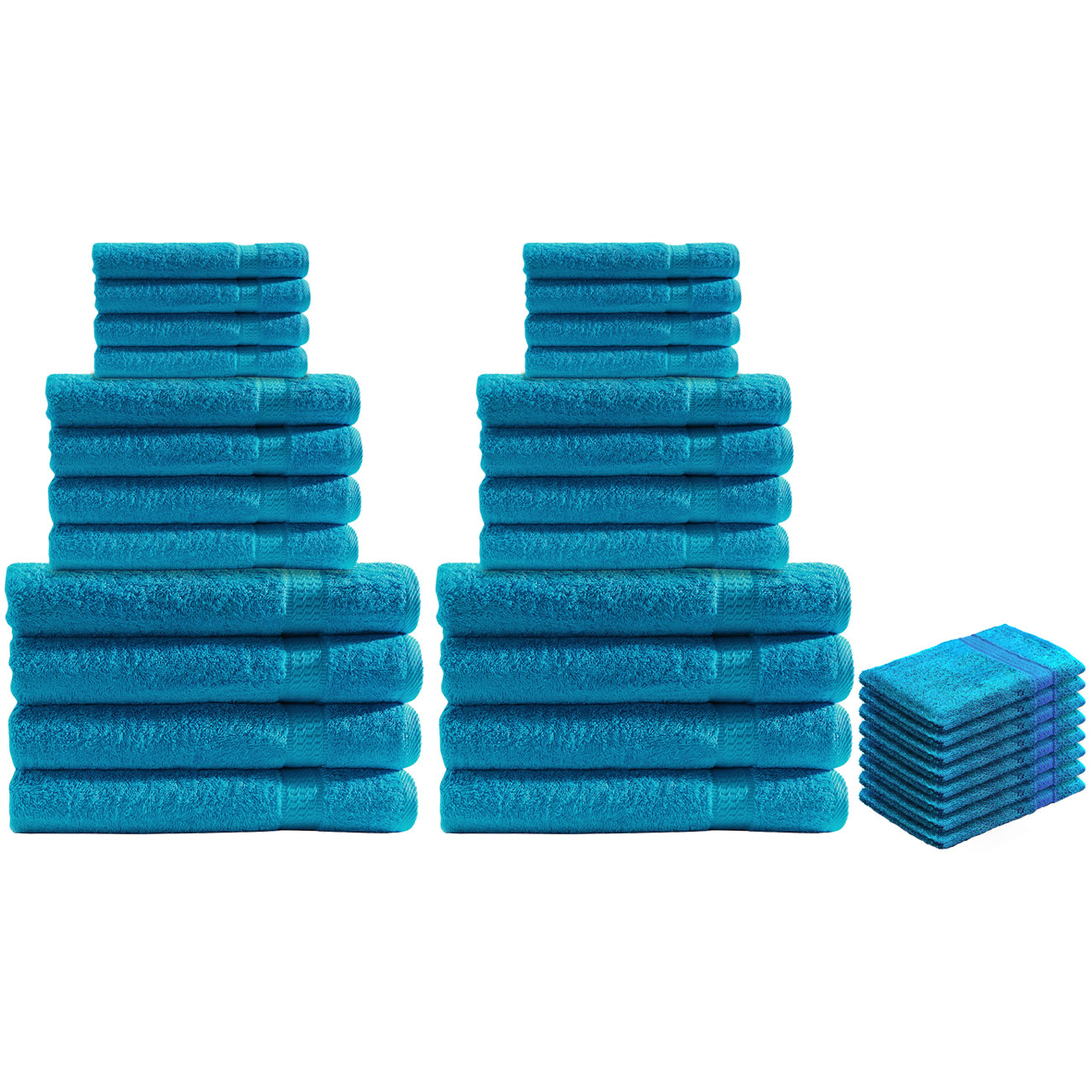 32-teiliges Handtuch-Set Frottee, je 8 Gäste-, Hand-, Duschtücher und Waschlappen, türkis