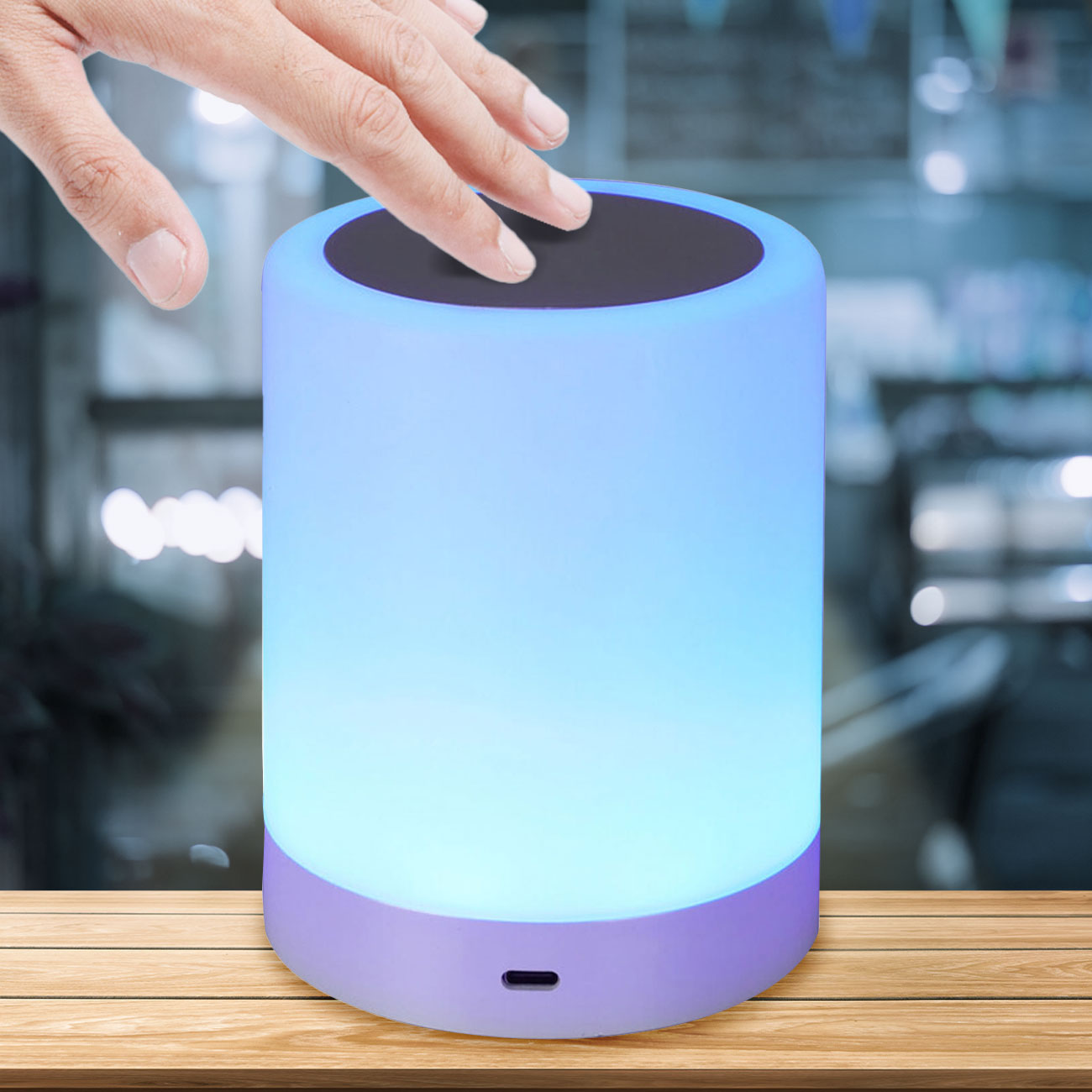 Akku Tischlampe mit Touch Funktion, 6 verschiedene Lichtfarben, dimmbar