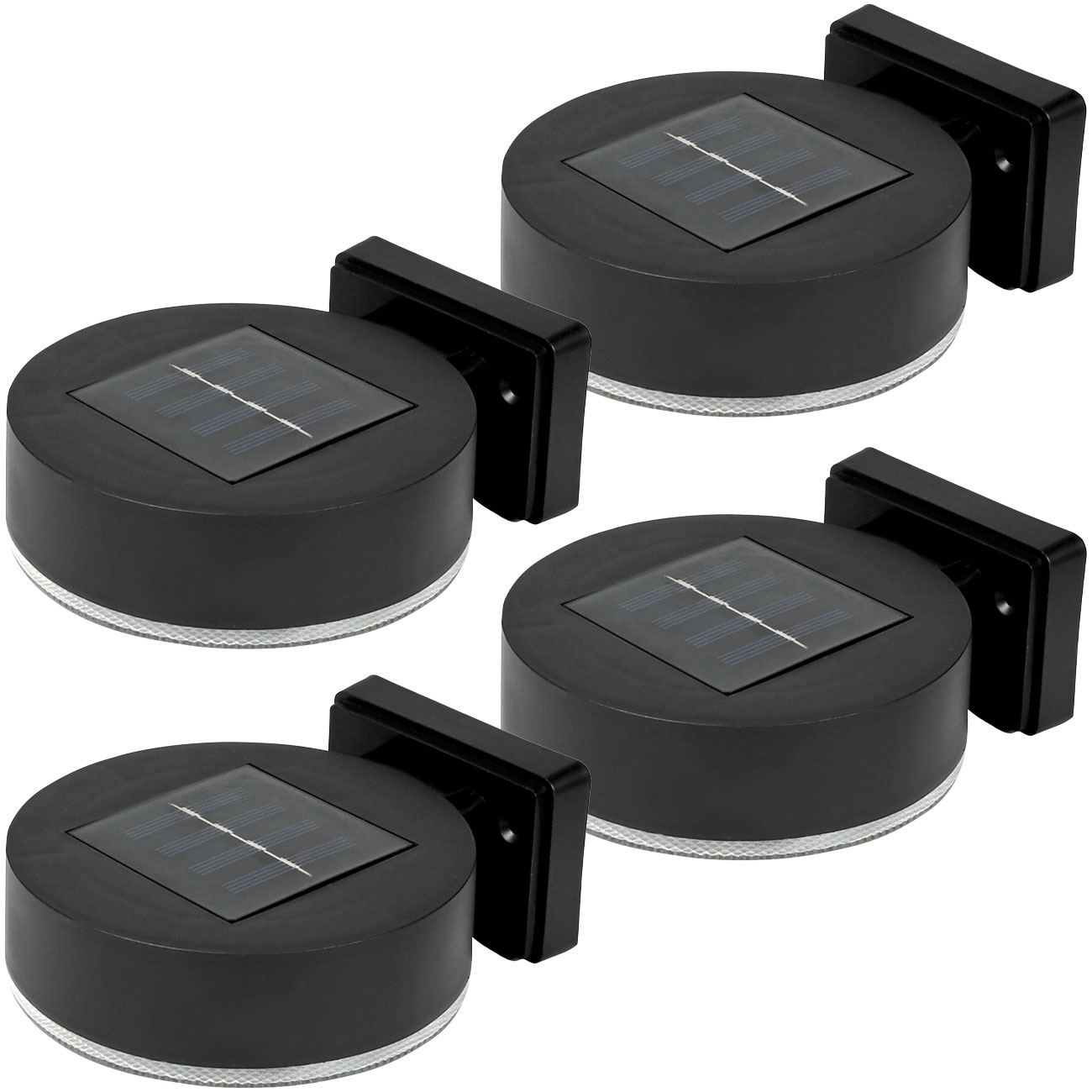 4er-Set Solar-Wandleuchte, rund, schwarz
