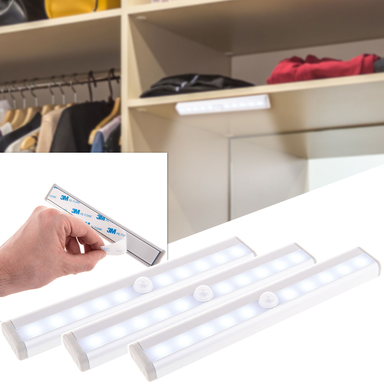 3er-Set LED Lichtleiste mit Bewegungssensor, batteriebetrieben