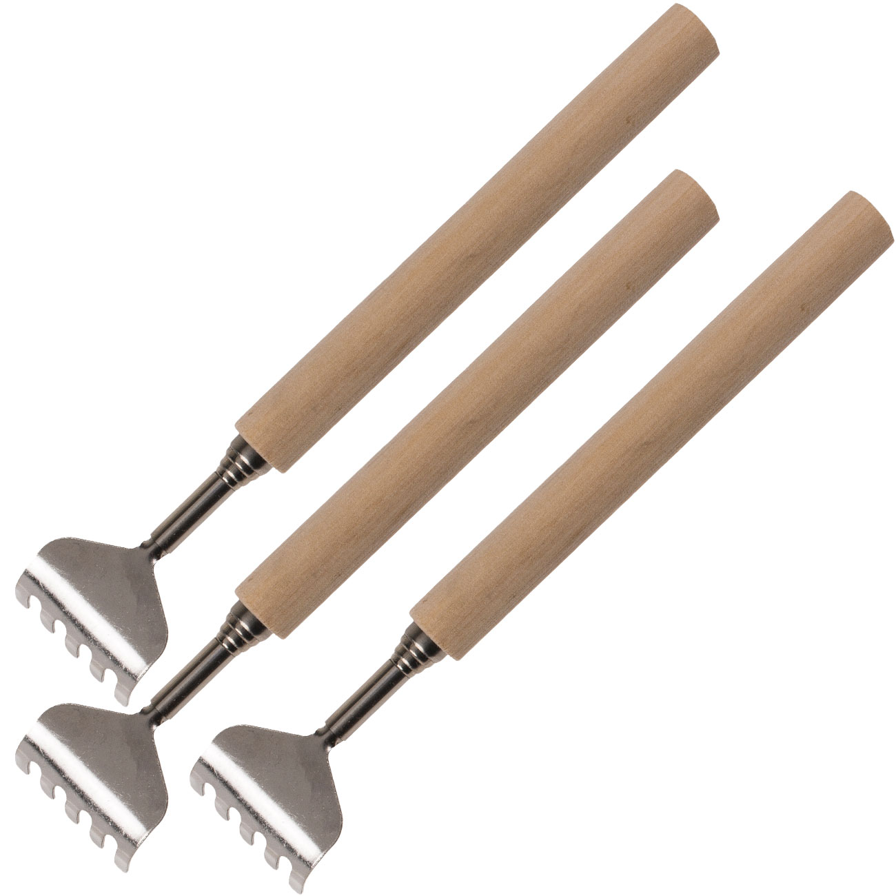 3er-Set Teleskop-Rückenkratzer mit Holz-Griff, 17 - 52 cm
