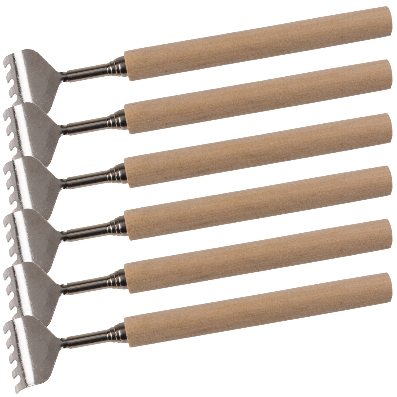 6er-Set Teleskop-Rückenkratzer mit Holz-Griff, 17 - 52 cm