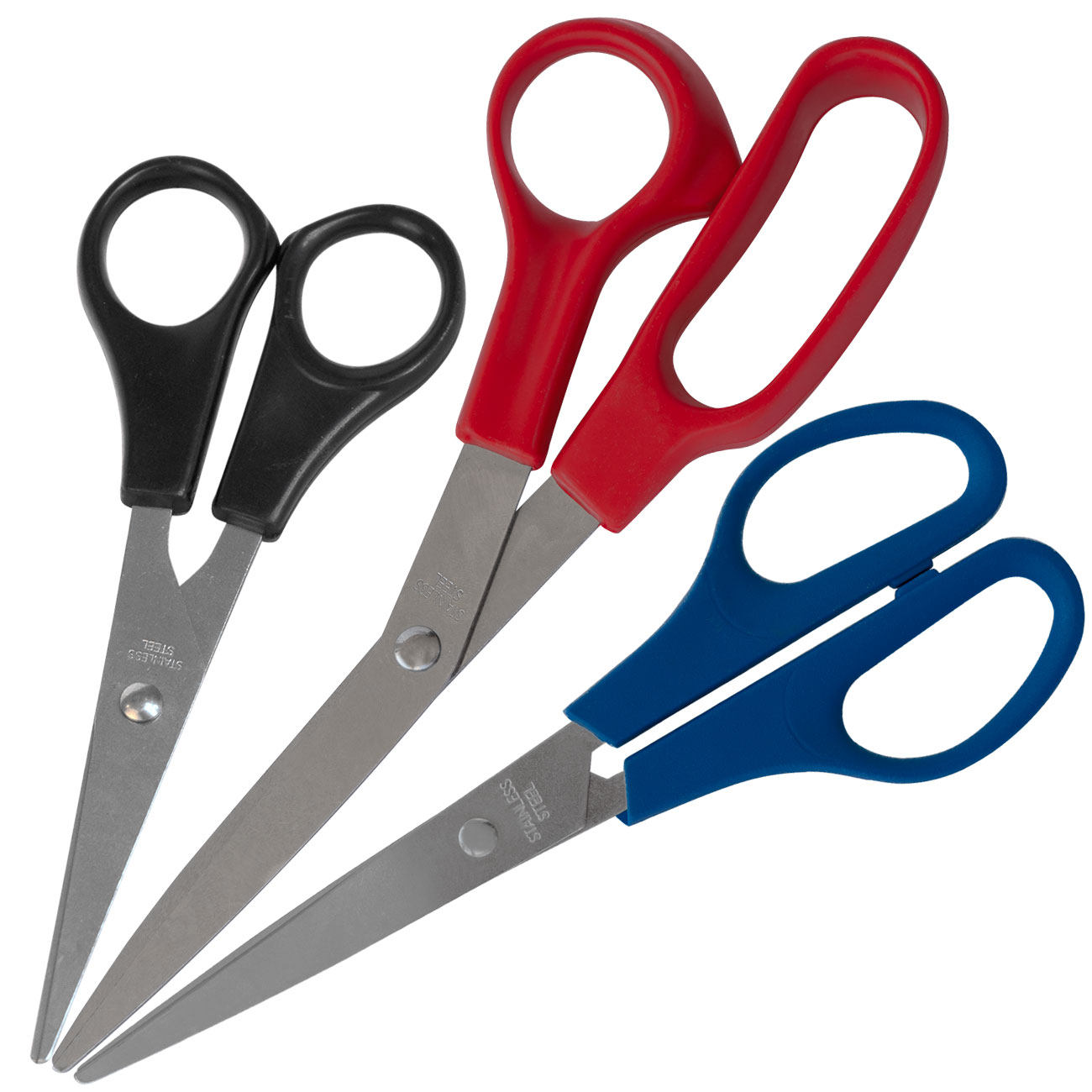 Set de ciseaux de ménage en acier inoxydable, 3 pièces en 3 tailles et couleurs