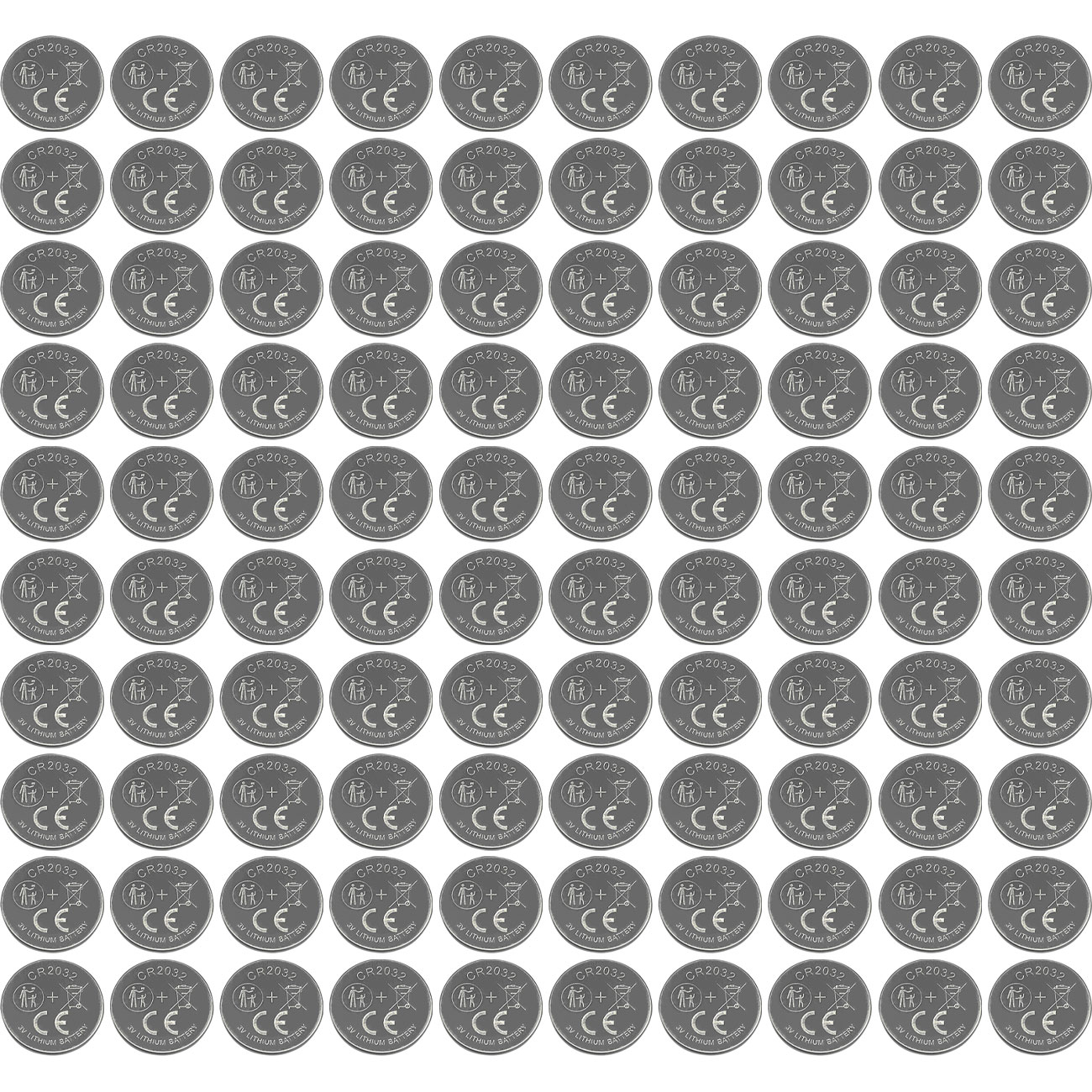 CR2032 Lithium-Knopfzellen, 100er-Set, 3V