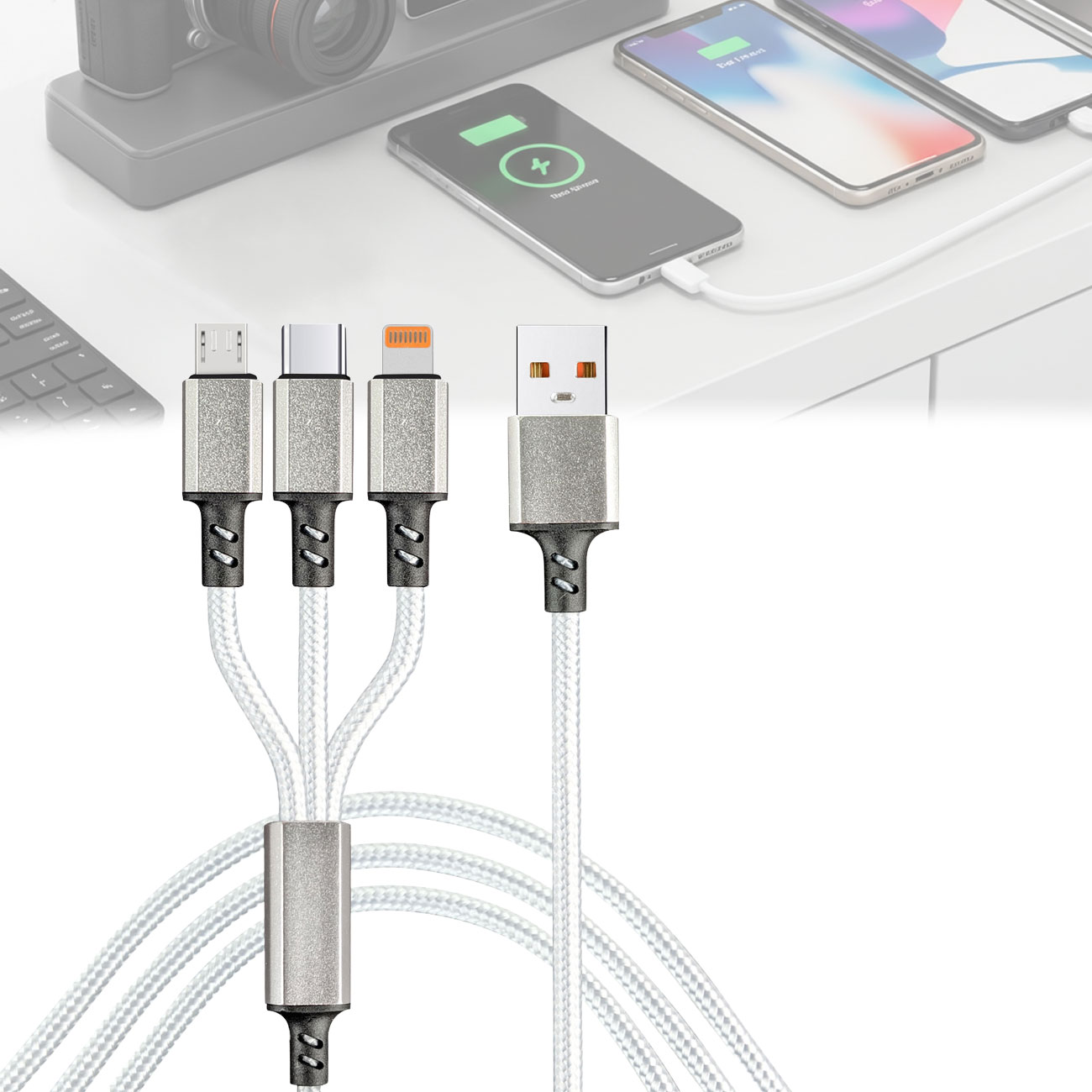 3in1 Universal USB-Schnellladekabel, 25 W, 120cm