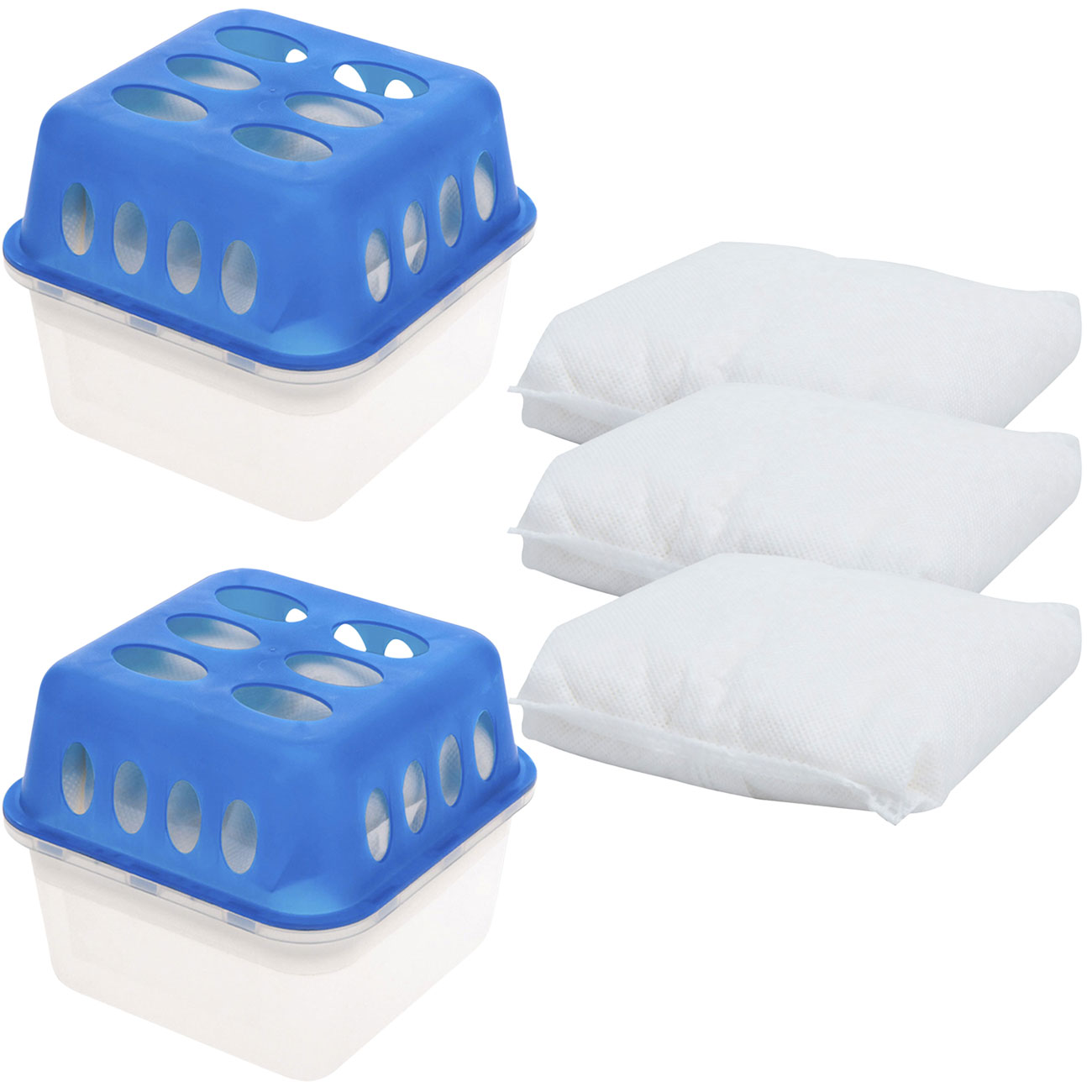 2er-Set Luftentfeuchter-Box mit 3er-Nachfüllpack Granulat-Beutel