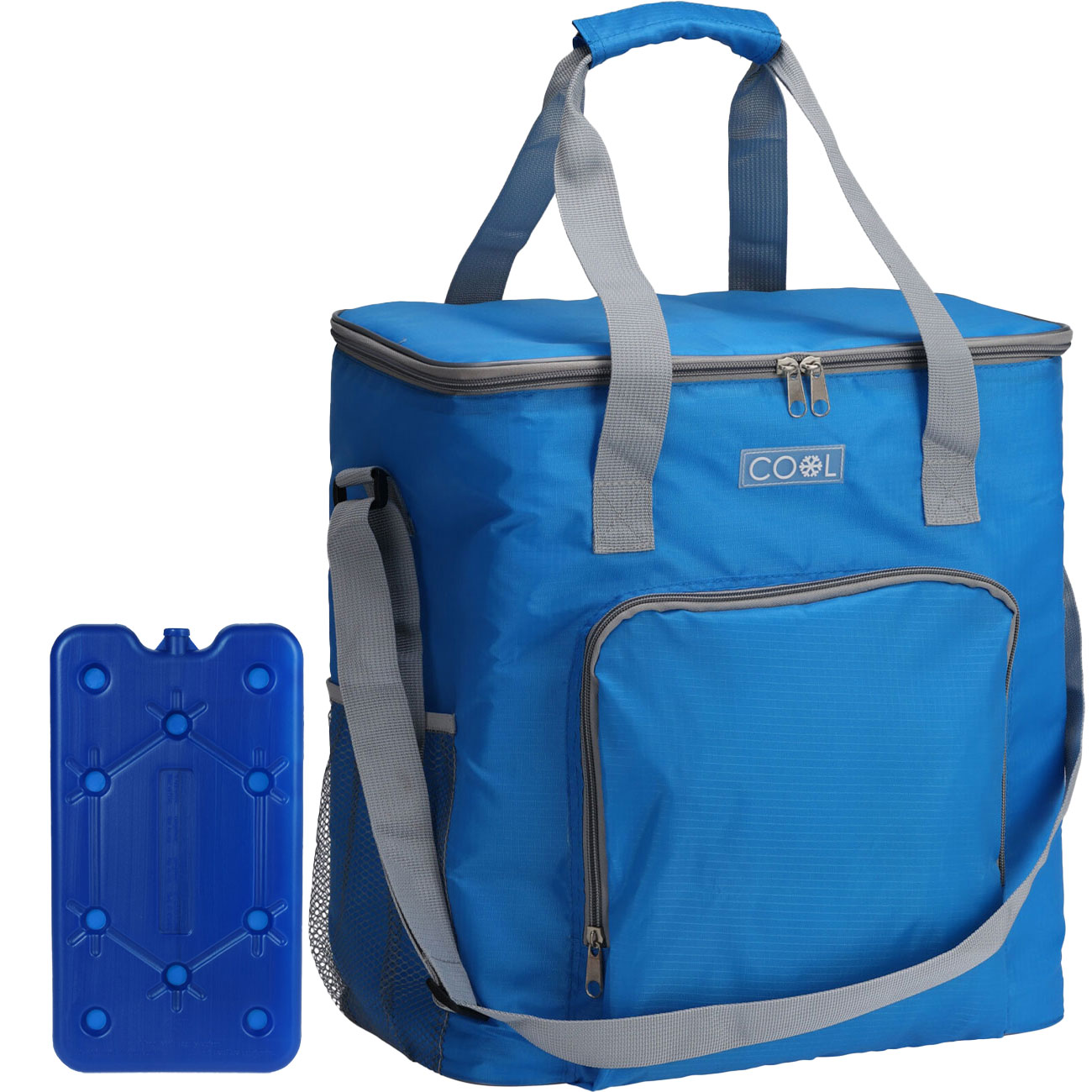 Kühltasche 30 Liter mit Schultergurt und Tragegriff (blau) & 400ml Kühlakku