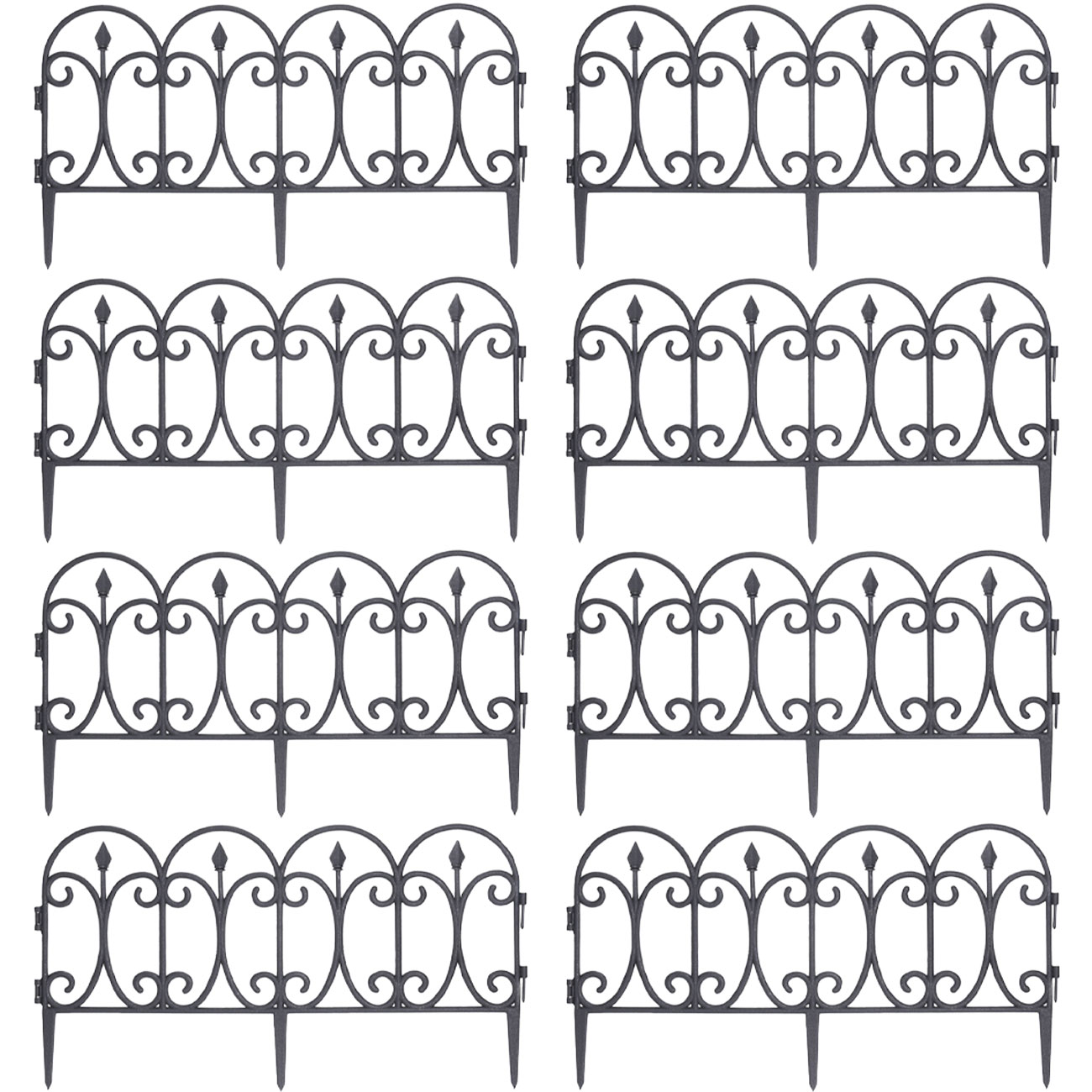 8er-Set Beetzaun, schwarz, je 60 x 30 cm
