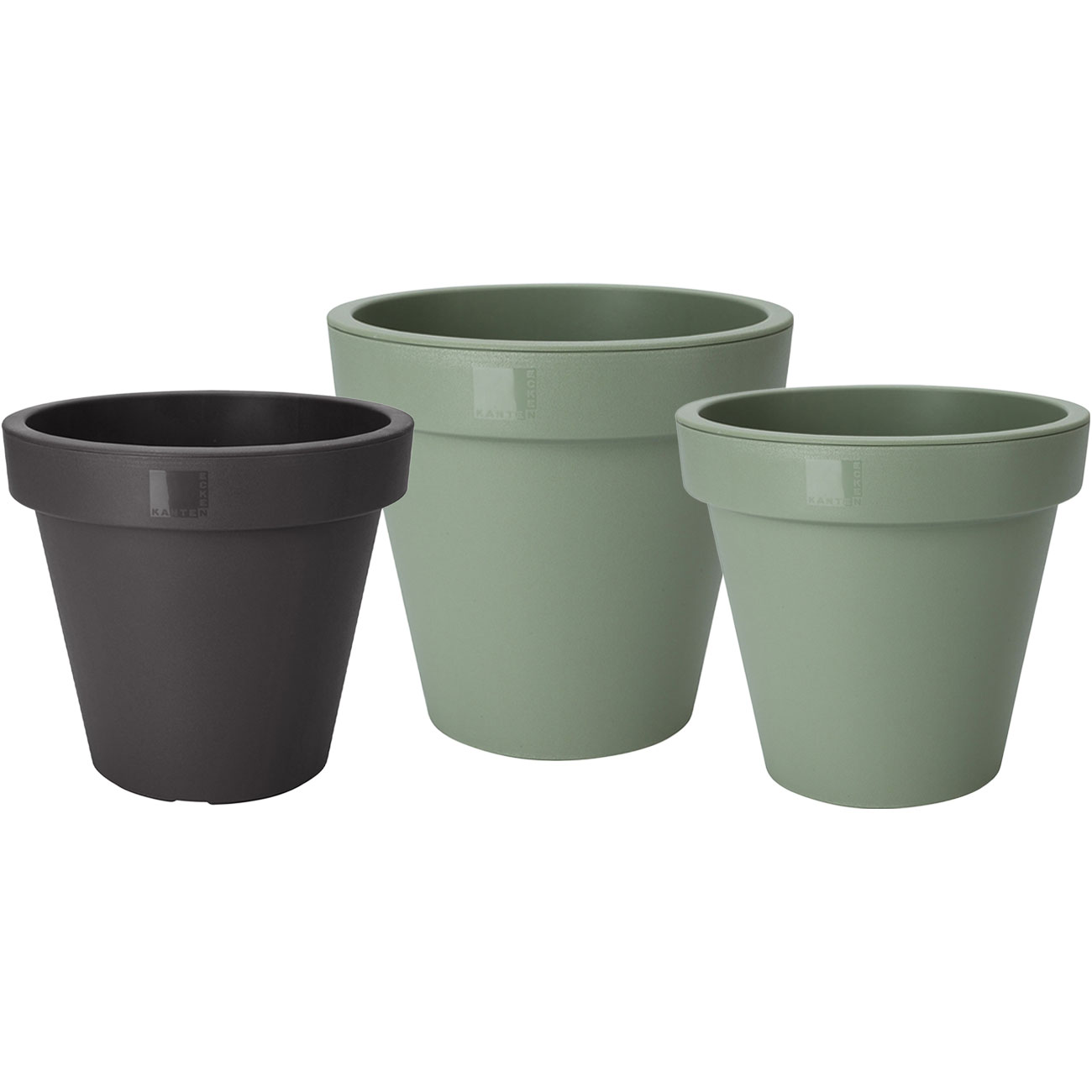 3er-Blumentopf-Set, anthrazit, grün
