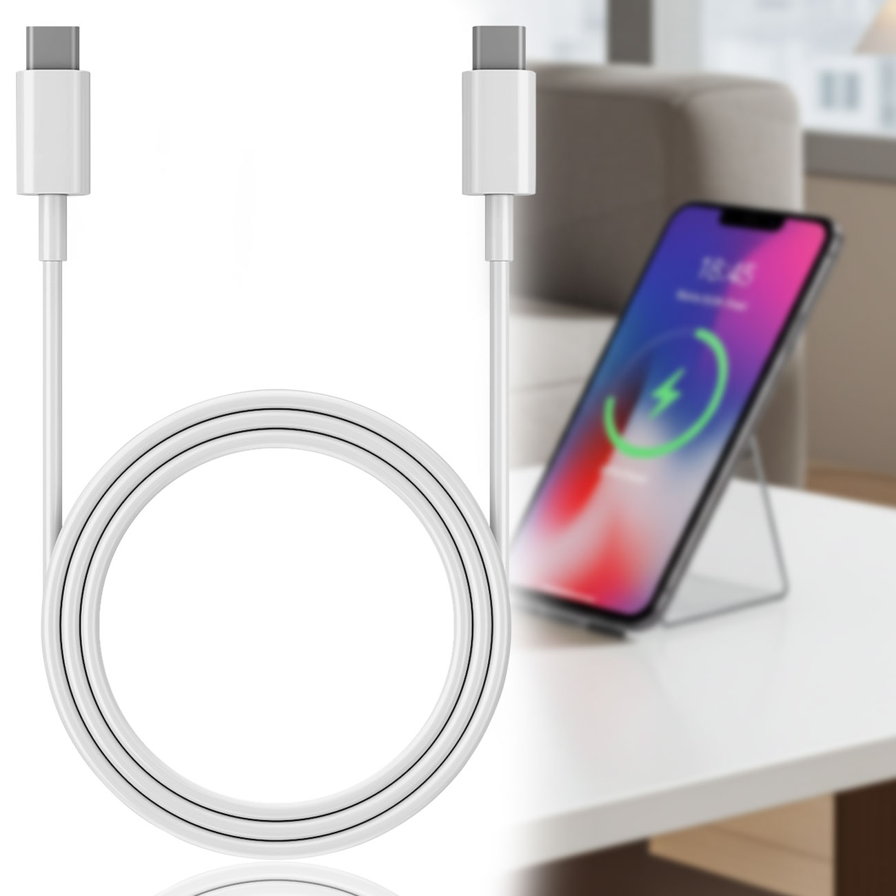 USB-C Ladekabel, PD, weiss, 1,5 m