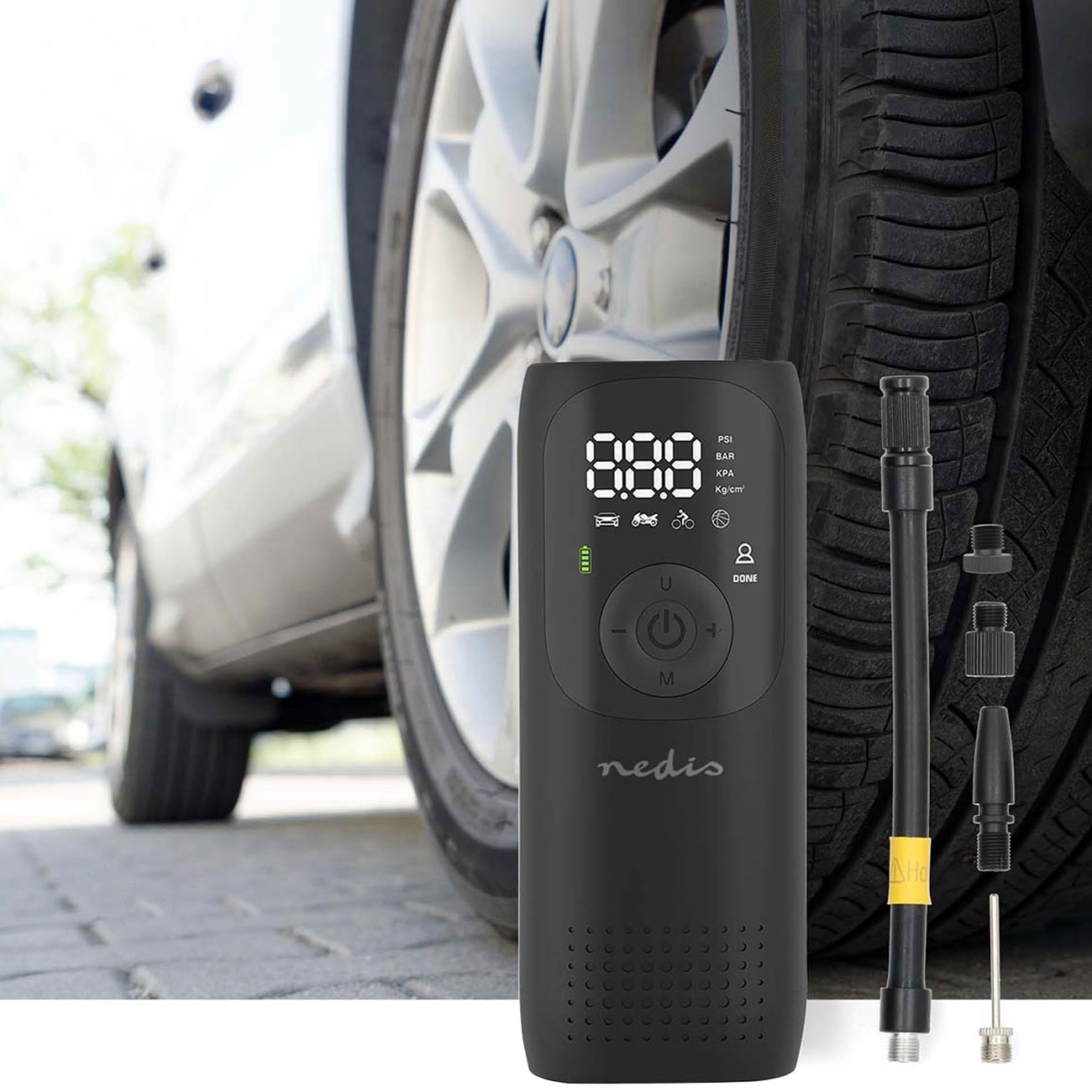 Akku-Kompressor-Luftpumpe, 0,1-10,3 Bar, Digitale Anzeige, 4000mAh, Arbeitsleuchte