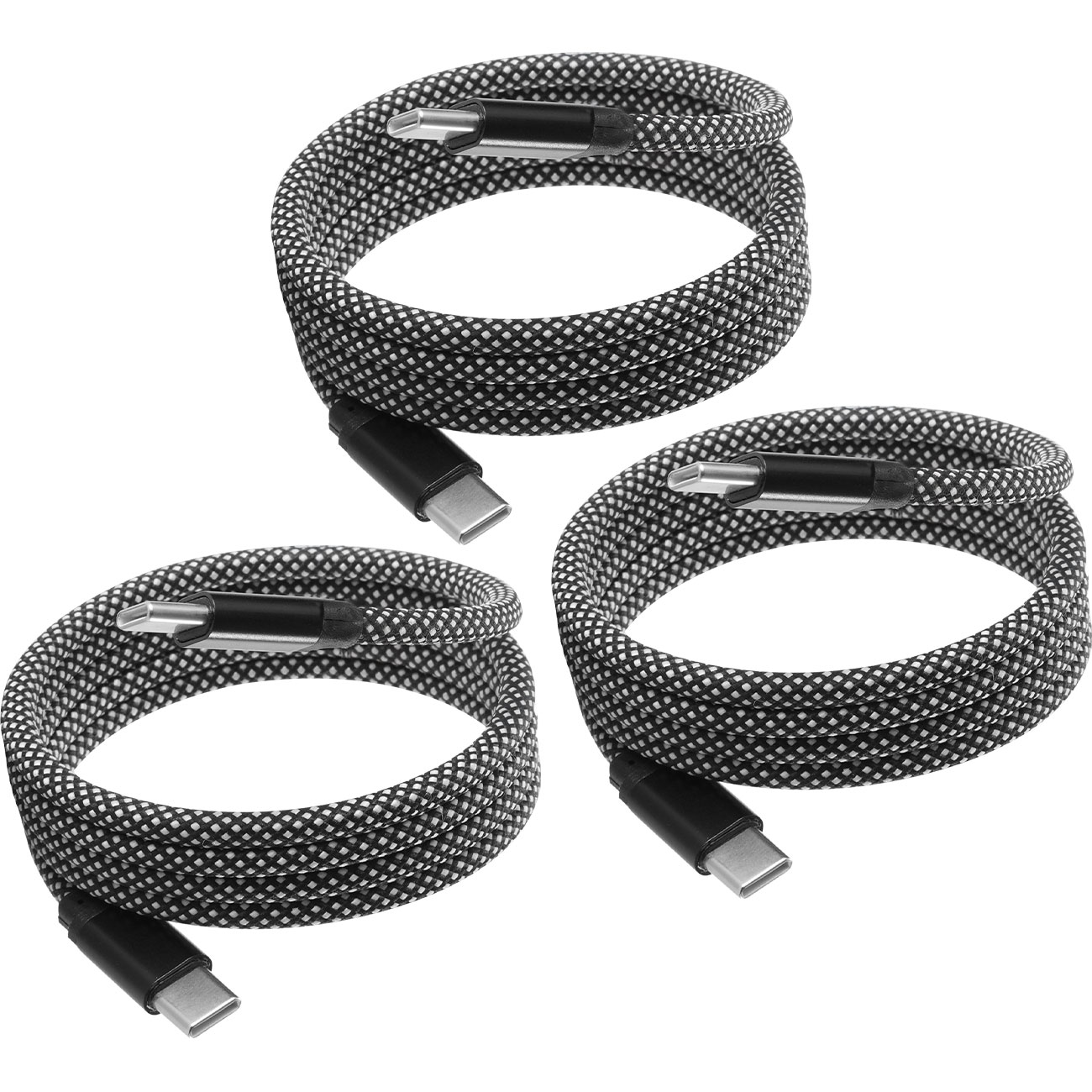 3er-Set Daten- & Ladekabel, Magnetische Aufrollfunktion, USB-C auf-USB-C, 100 W, 1m