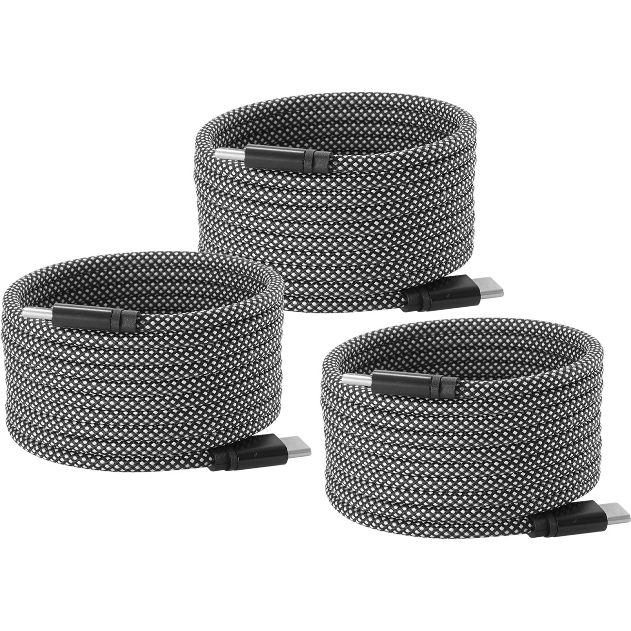 3er-Set Daten- & Ladekabel, Magnetische Aufrollfunktion, USB-C auf-USB-C, 100 W, 2m