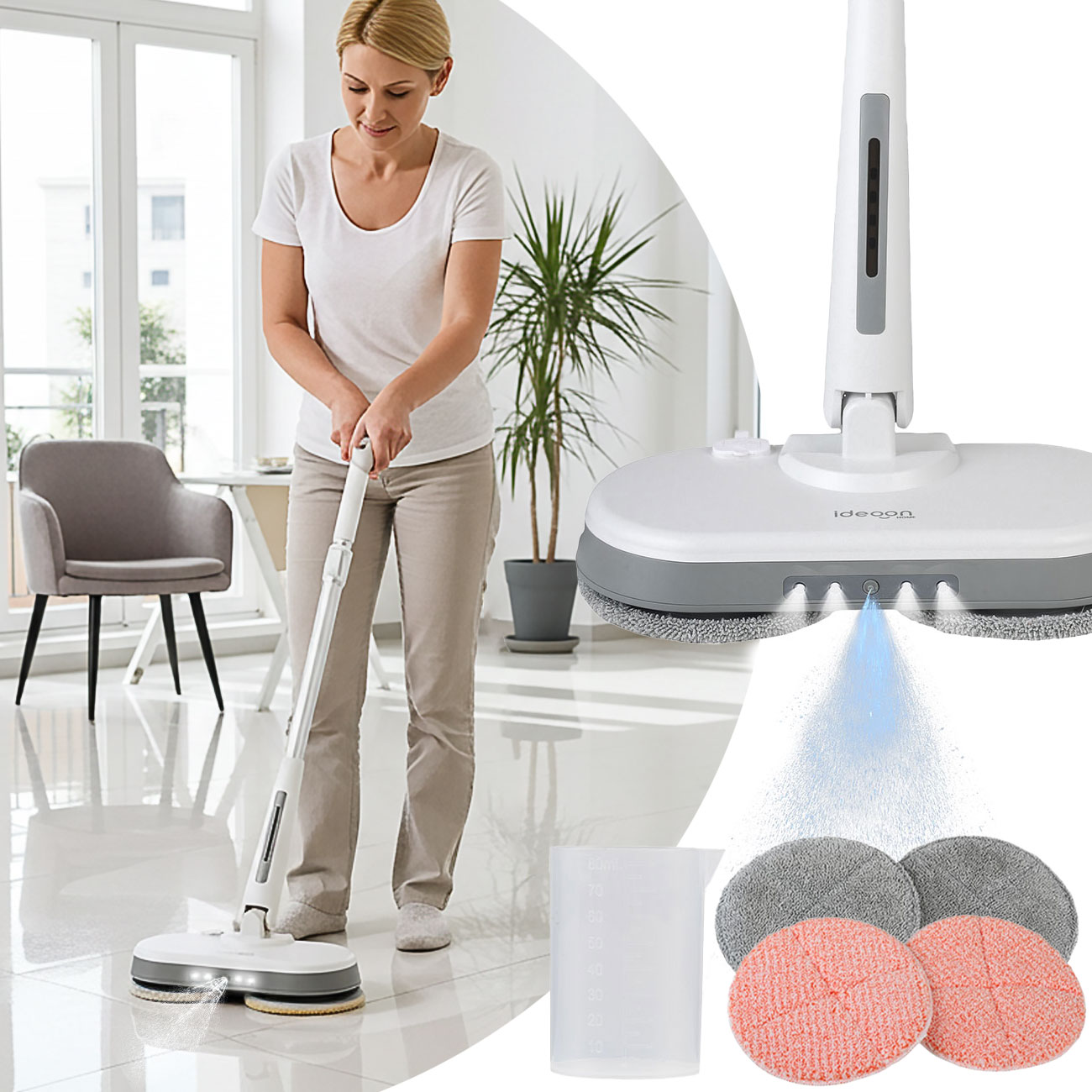 Akku-Poliermaschine mit Wassertank, Teleskopstange: 30W Power & 40 min Laufzeit
