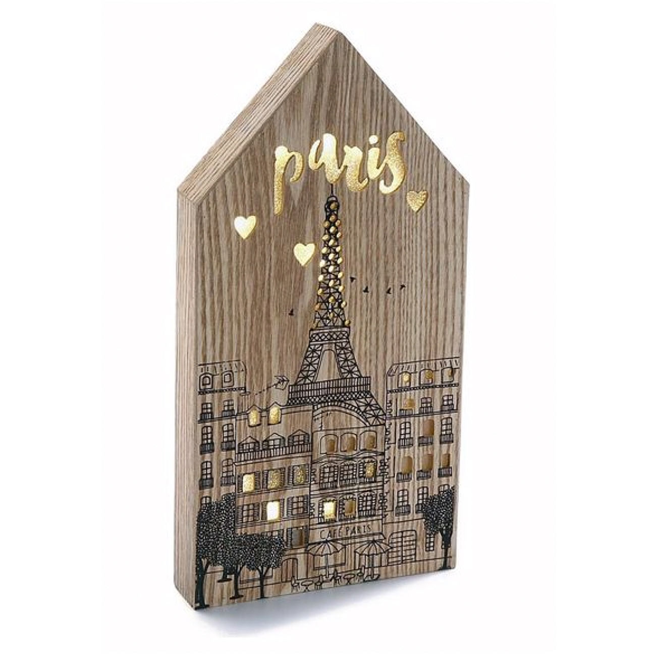 Leuchtdekoration Paris, beleuchtete Häuser, Schrift, 3,5 x 34 x 17cm