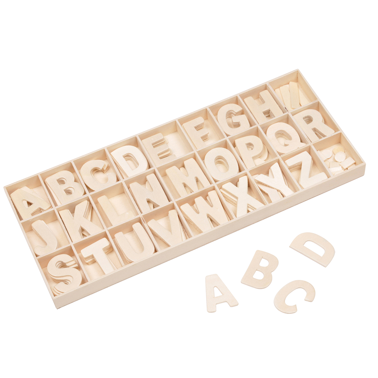 Box mit 6 Alphabet-Sätzen aus Holz, zum Basteln und Lernen