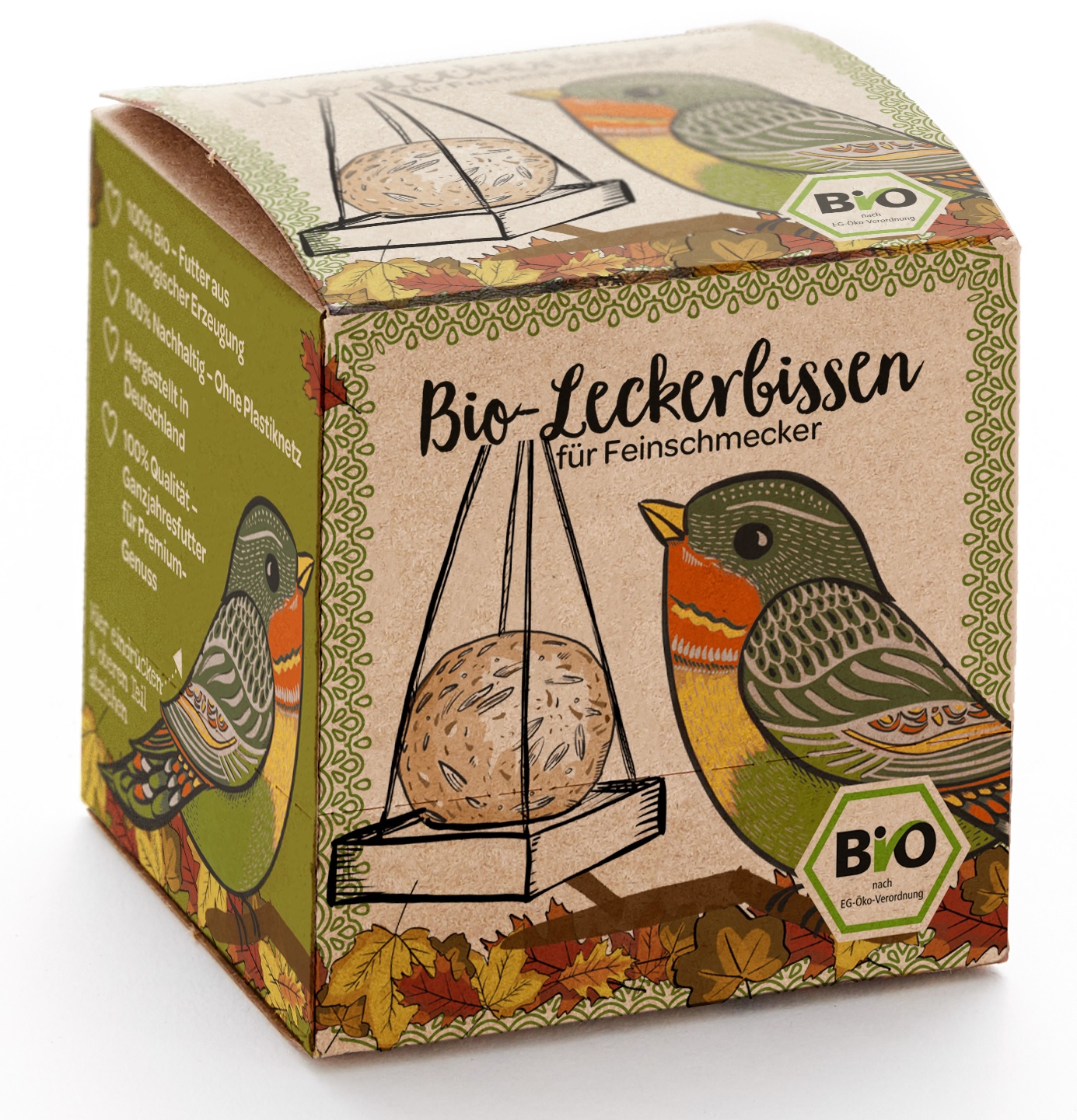 Vogelfutterknödel aus Bio-Zutaten, Vogelfutter mit Futterschaukel und Schnur
