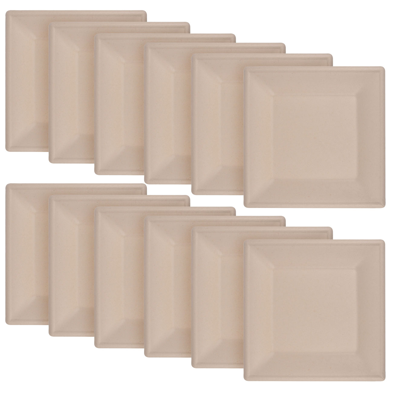 Teller eckig aus Zuckerrohr 12er-Set, Teller biologisch abbaubar, 20 x 20 cm
