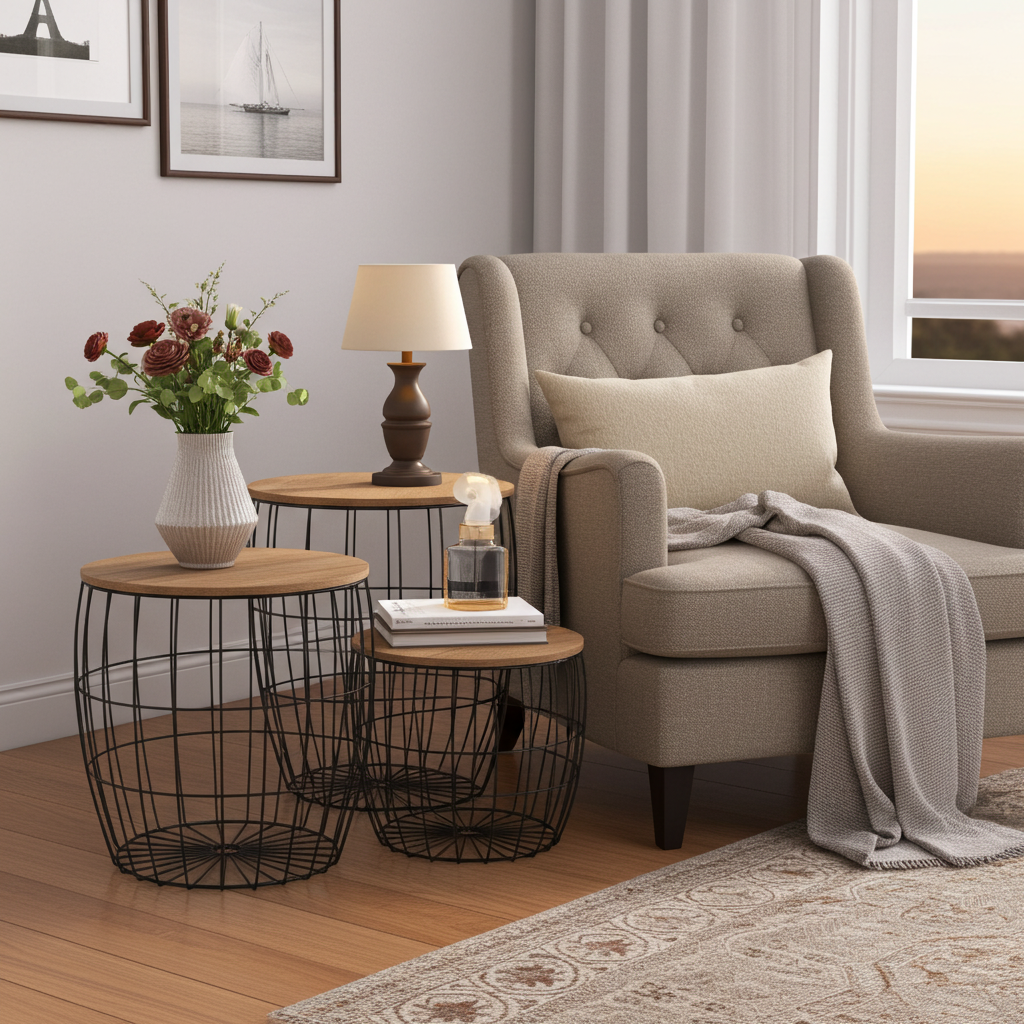 Metall Beistelltische im 3er-Set, Couchtische in Draht-Optik, verschiedene Grössen