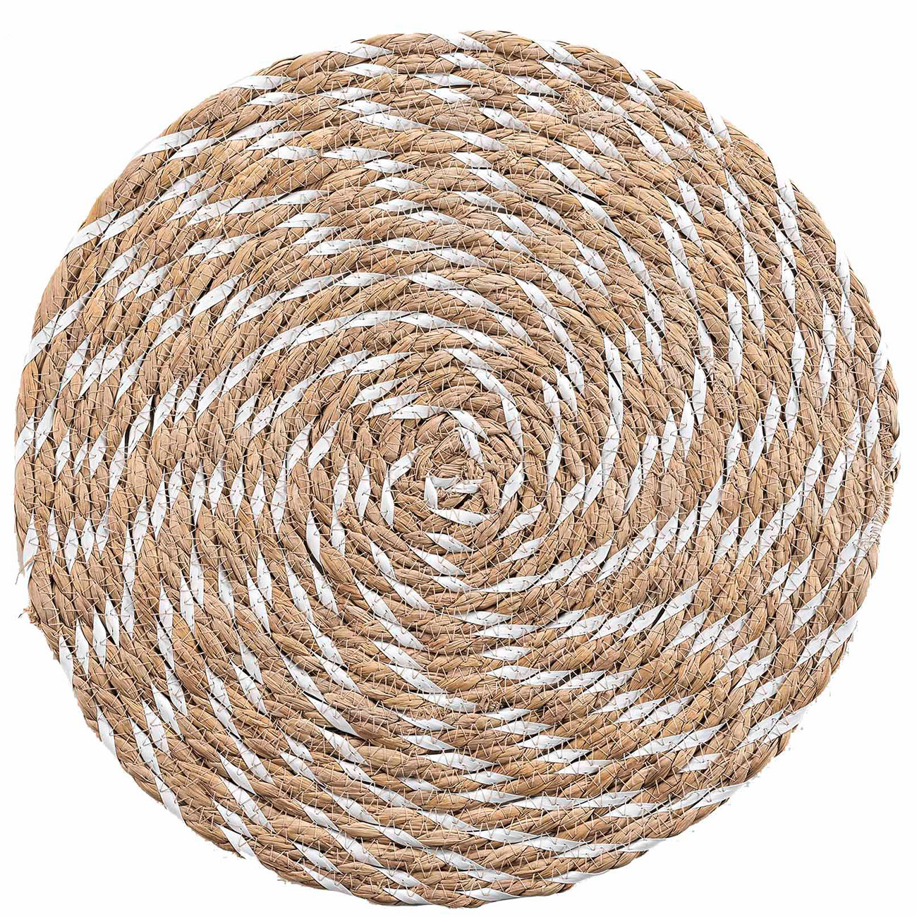 Tischset aus Stroh- und Polyester-Geflecht, Platzdeckchen rund, braun, weiss, Ø 38