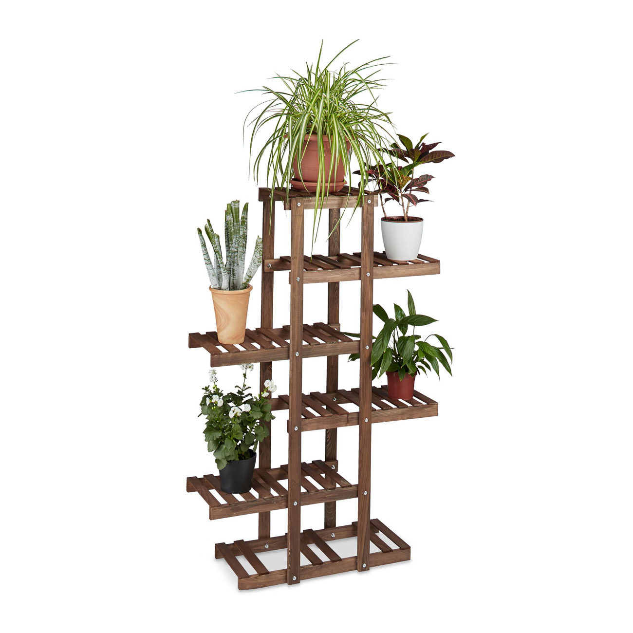 Blumenregal aus Tannenholz, Pflanzenständer mit 5 Ebenen, 125 x 81 x 25 cm, dunkelbraun