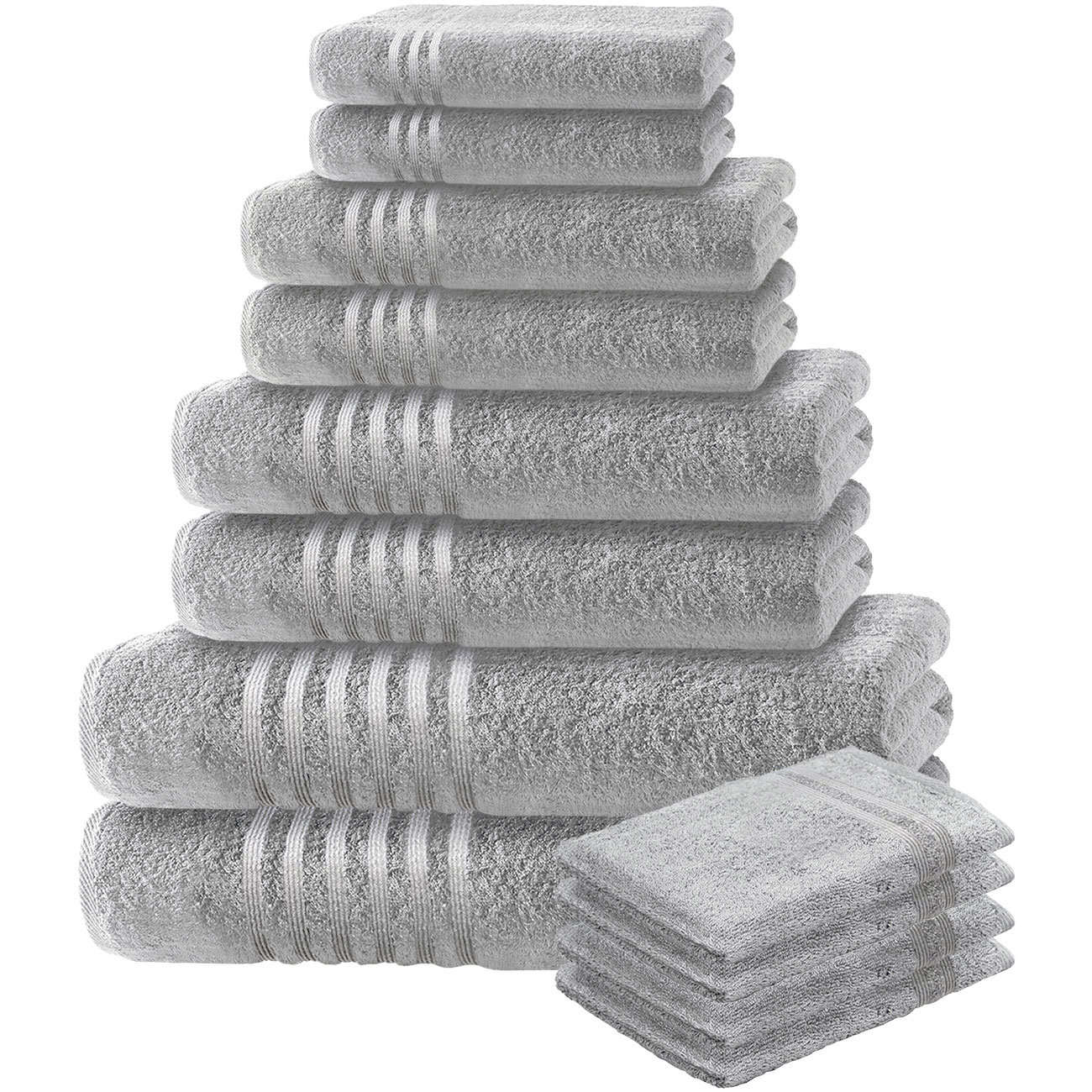 8-tlg. Handtuchset Casativo, Bade-, Dusch-, Handtücher, silber + gratis  4 Waschlappen