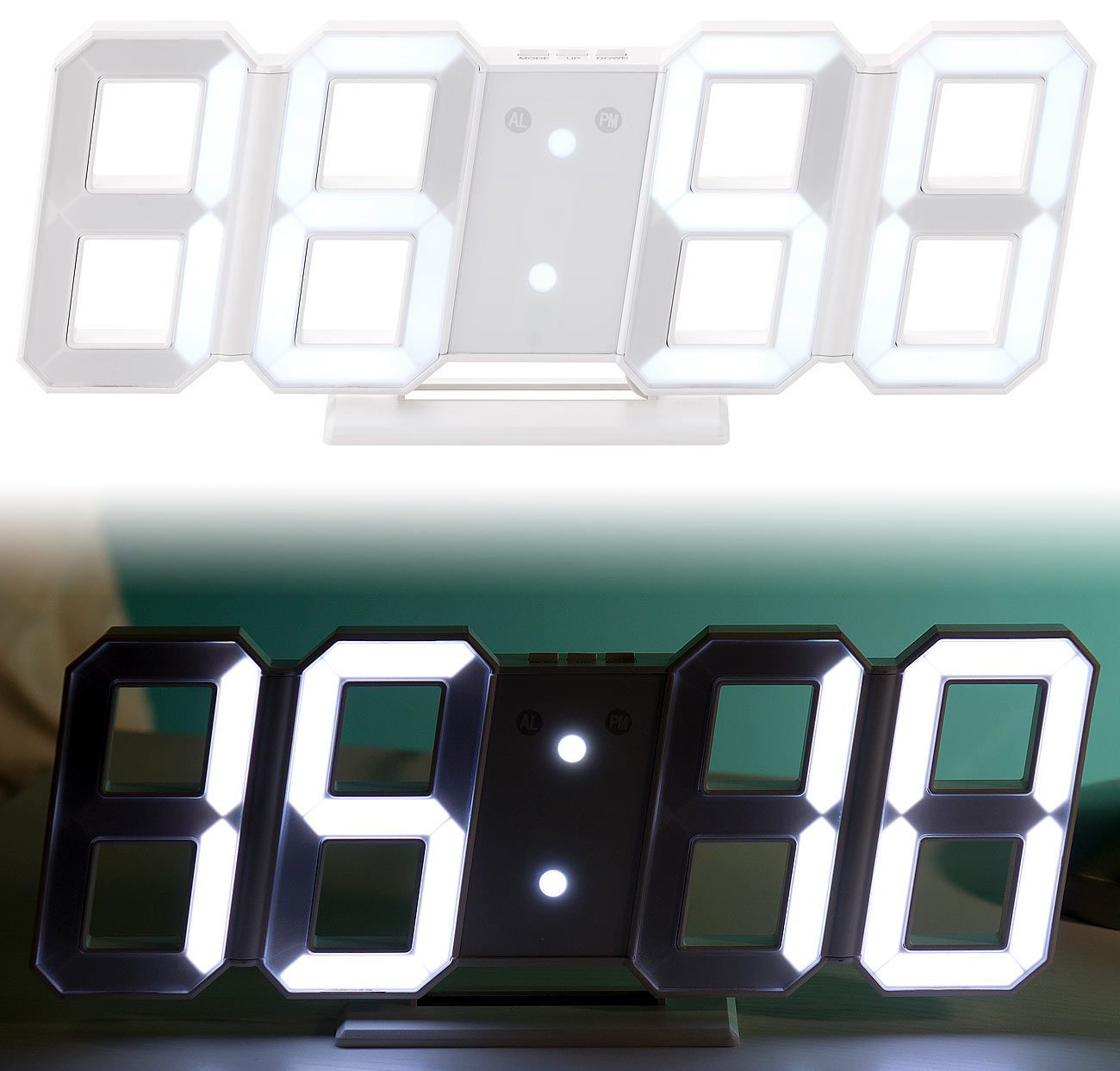 Horloge LED digitale design 3D avec fonction réveil - Grande