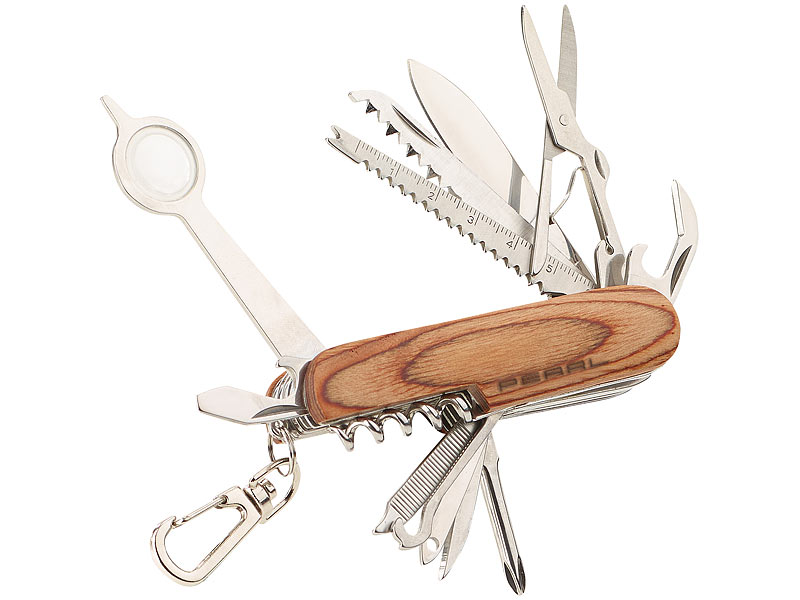 Couteau de poche multifonction 16 en 1 avec manche en bois