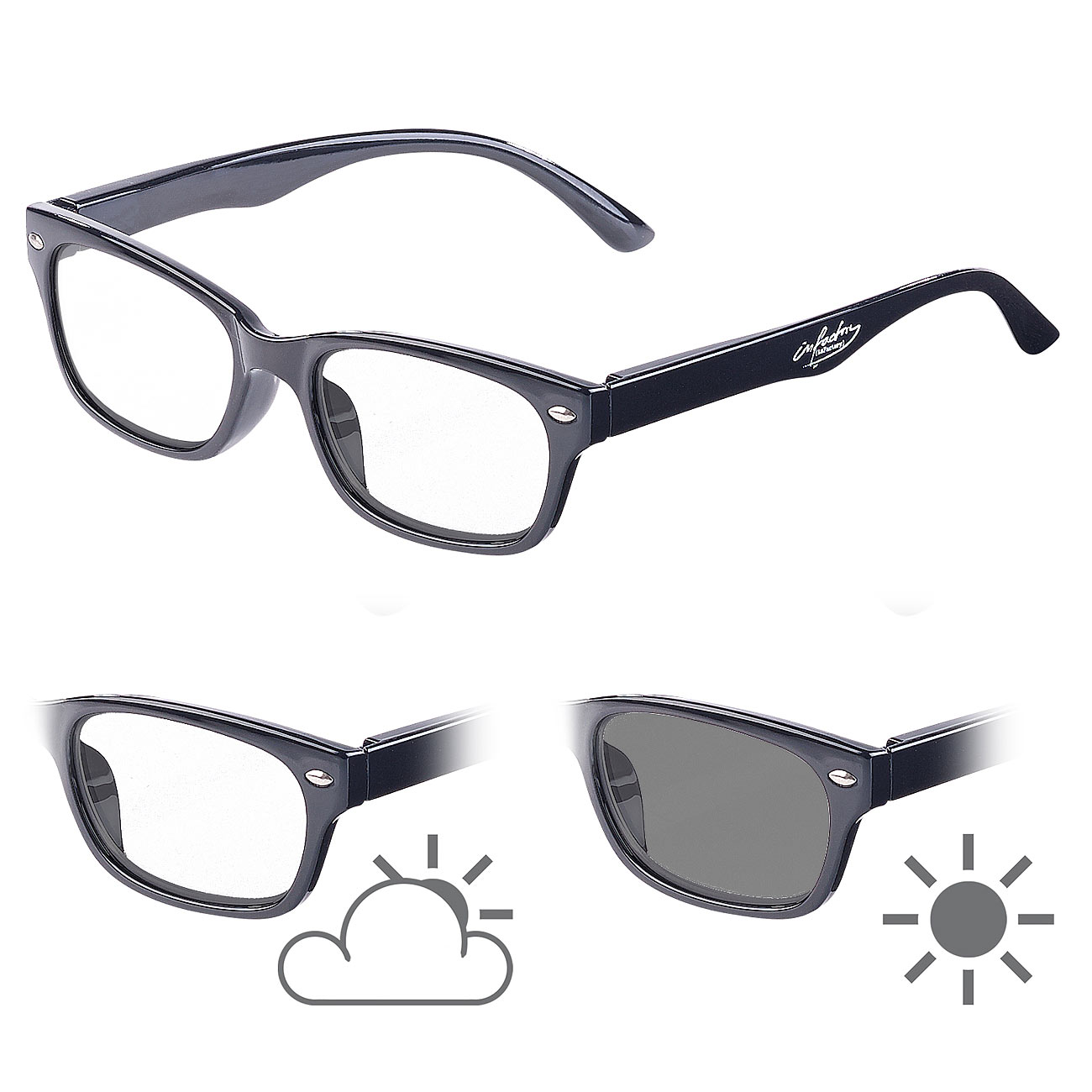 Selbsttönende Lesebrille mit UV-Schutz 400, +3,0 Dioptrien