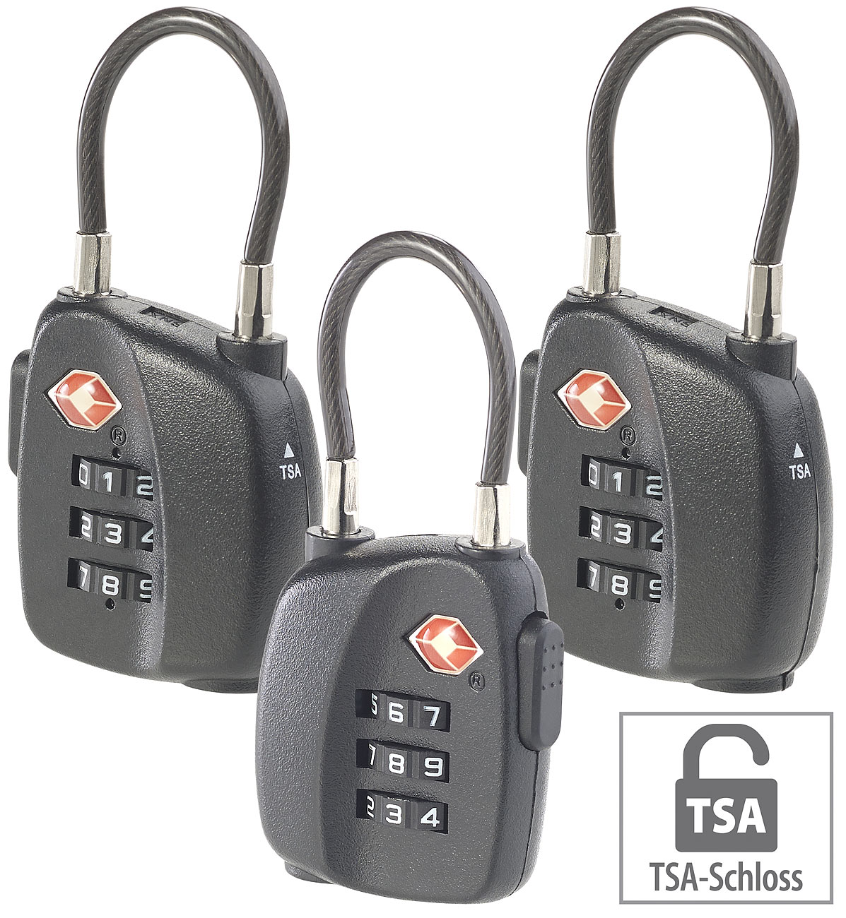 Lot de 3 cadenas TSA pour valise avec code 3 chiffres - Arceau souple