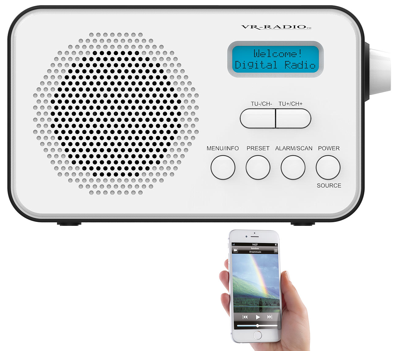 Radio mobile numérique DAB+ / FM 8 W avec fonctions bluetooth 5.0 et réveil DOR-215