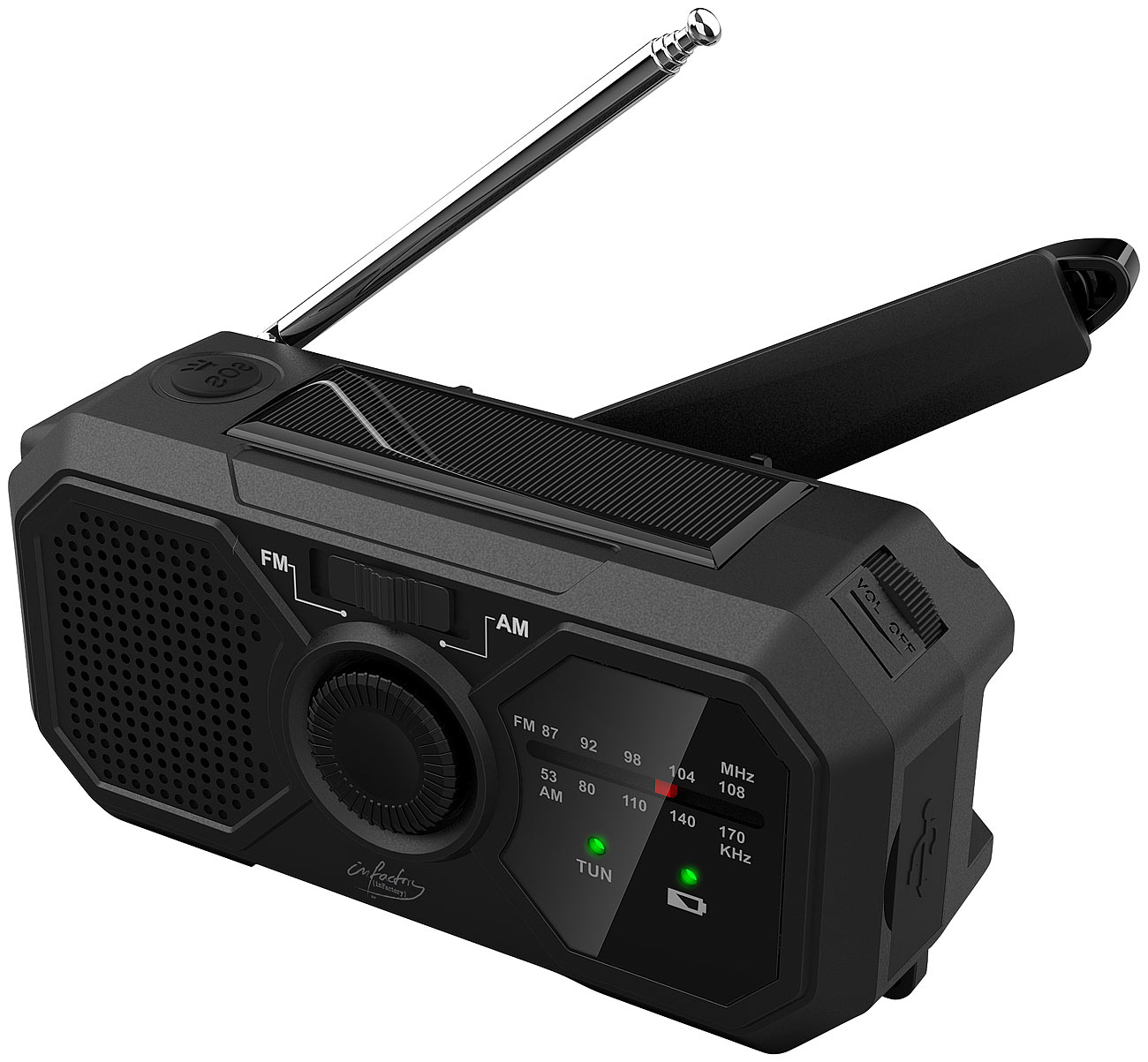 Radio de poche solaire et à dynamo avec LED, SOS, fonction batterie d’appoint