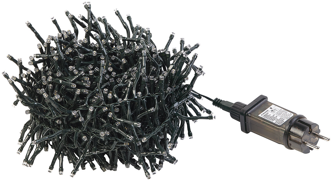 2er-Set LED-Büschel-Lichterkette, 600 LEDs, 8 Modi, IP44, 6 m, warmweiss