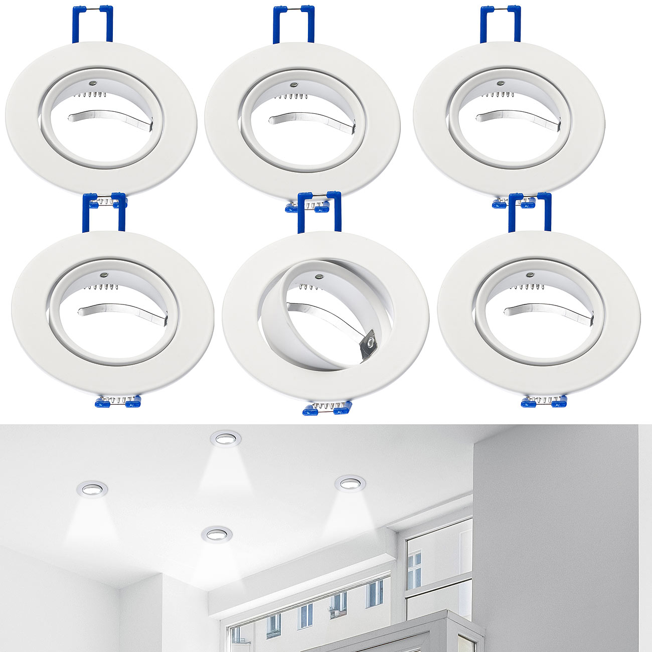 6er-Set Einbaustrahler-Rahmen, einstellbarer Abstrahlwinkel, weiss