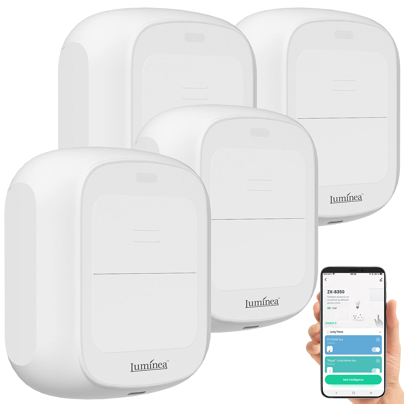 lot de 4 télécommandes WLAN intelligentes à 2 boutons, contrôle de la lumière et des scènes