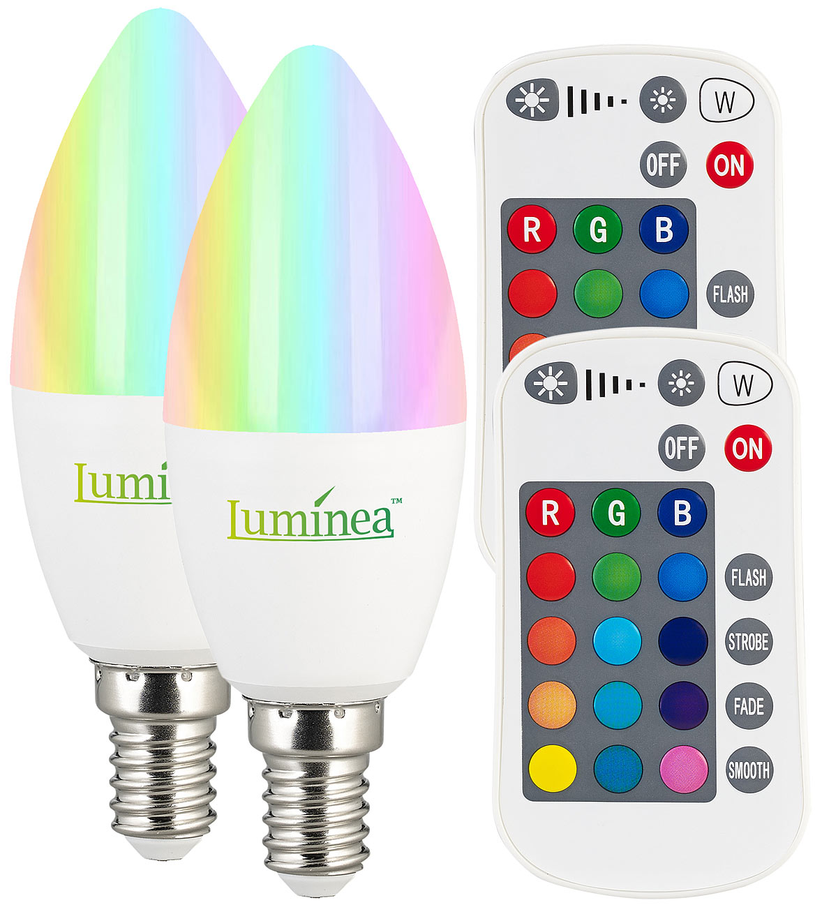2er-Set LED-Kerzen E14, RGBW, 4,8 W (ersetzt 40 W), 470 Lumen, dimmbar