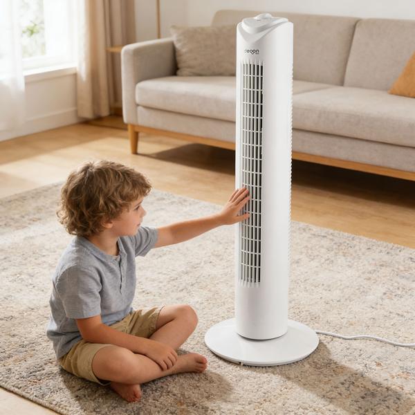Effective tower fan: 3 speeds & swivel modes, 45 watts, fresh air in the living room, bedroom & office