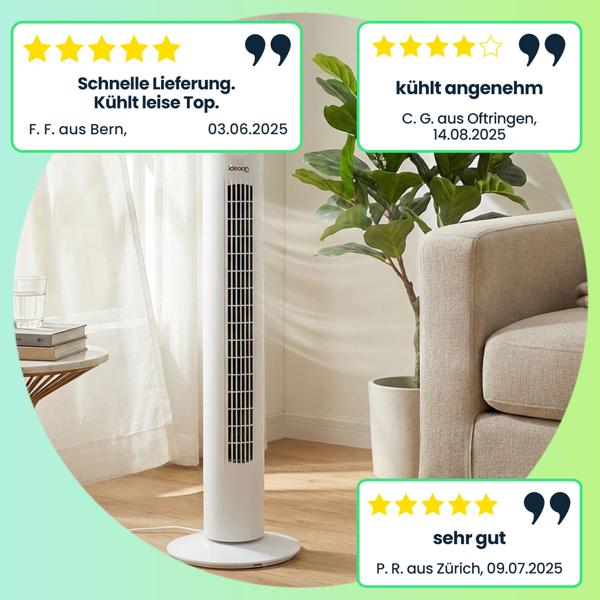 Effektiver Turmventilator: 3 Geschwindigkeiten & 90 Grad Oszillation – Platzsparender Standventilator mit Schwenkmodus für Büro, Wohn- & Schlafzimmer