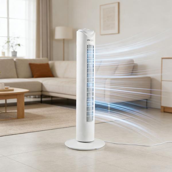 Effective tower fan: 3 speeds & swivel modes, 45 watts, fresh air in the living room, bedroom & office