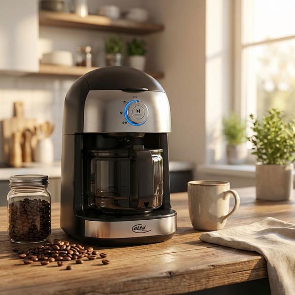 Machine à café compacte avec moulin intégré - Café frais, degrés de mouture réglables, 0,5L pour 4 tasses - 500W, acier inoxydable/plastique