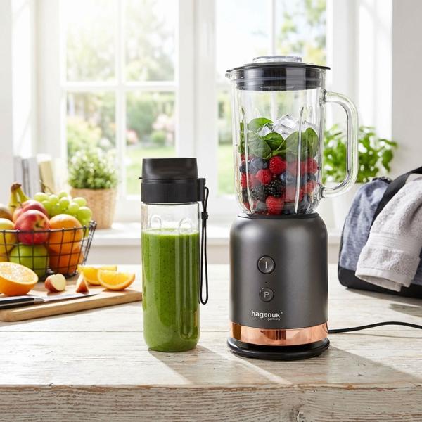 Premium 2in1 Standmixer-To-Go, 0,6L, 350W: Für Smoothies & Shakes zuhause und unterwegs, Anthrazit-roségold, stilvoll & kompakt