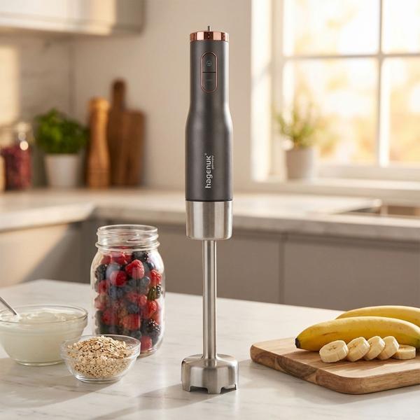 Mixeur Plongeant Premium Anthracite-Or Rose - Smoothies, Soupes, Sauces - 800W - Lame Titane - Vitesse Continue Turbo - Ergonomique - Gain Place