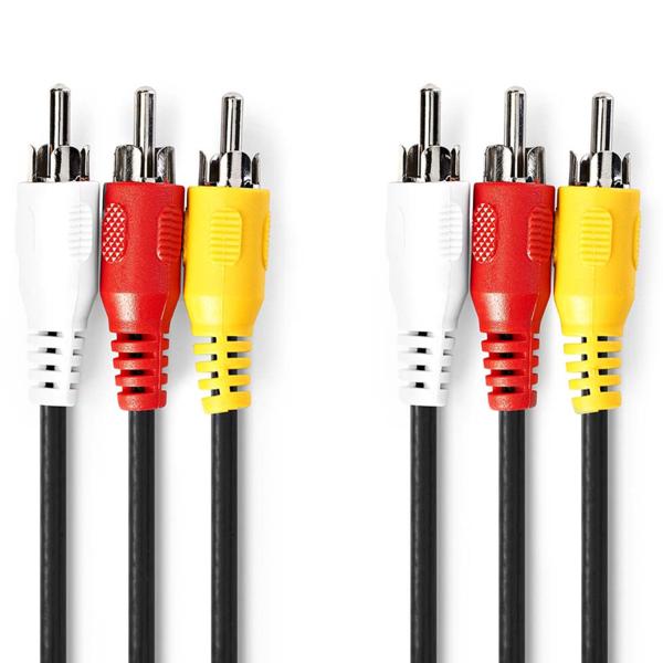 Câble vidéo composite RCA A/V 1.5m noir - Idéal Home Cinéma Hi-Fi consoles TV - Qualité image son brillante 480p - Connecteurs nickelés