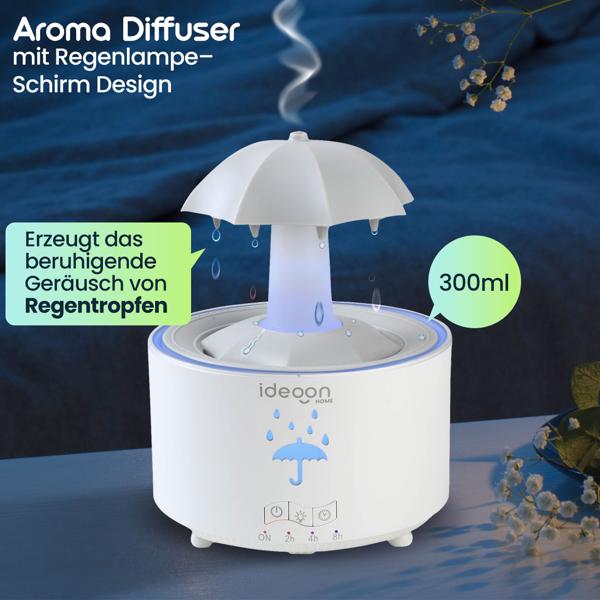 Aroma Diffuser 300ml mit Regenlampe – Schirm Design, 7 Farben LED, Timer & Fernbedienung, Luftbefeuchter zur Aromatherapie & beruhigende Atmosphäre