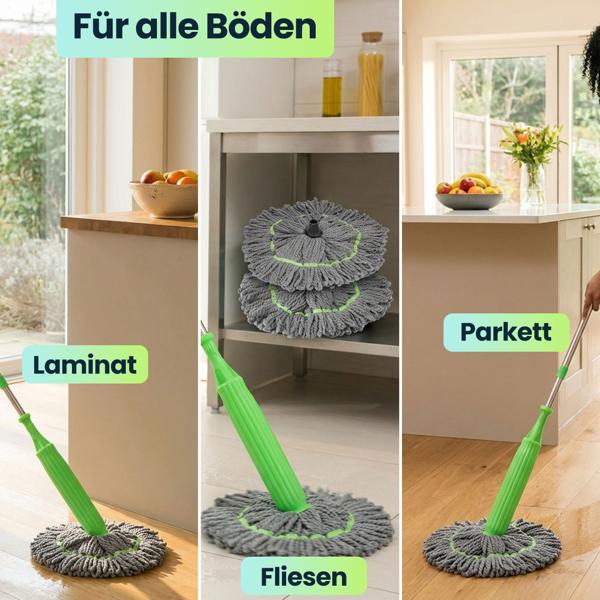 Wischmopp mit Auswringfunktion & Ersatzwischkopf – 360° drehbarer Mikrofaser-Wischmopp für streifenfreie Böden, 55cm Wischkopf
