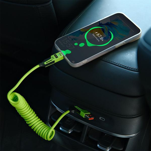 4in1 Spiralladekabel 65W, USB-C auf USB-C mit Adaptern für USB-A & Lightning - Multi Ladekabel für alle Smartphones und Laptops