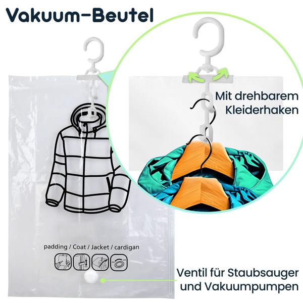 4er-Set Vakuum-Beutel mit Kleiderhaken, 67 x 90 cm: Ein effiziente Kleiderhülle für Bettwäsche & Kleidung - Schützen Sie Ihre Textilien