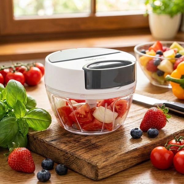 Pulley multi-chopper, 400 ml, white-grey, onion slicer for effortless chopping of vegetables, herbs & nuts